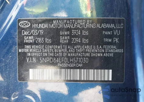 2020 Hyundai Elantra Sel из США, поврежденный, VIN 5NPD84LF0LH571030